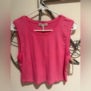 BCBGeneration Hot Pink Ribbed Cropped Tank Size L NWOT
